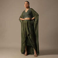 Green Fusion Dhoti Set With Jacket