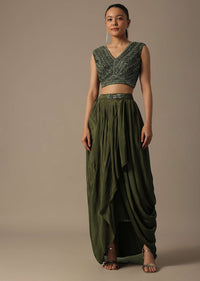 Green Fusion Dhoti Set With Jacket