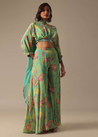 Green Fusion Palazzo Set With Printed Detail