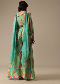 Green Fusion Palazzo Set With Printed Detail