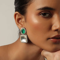 Green Geometric Danglers With Polki Drop