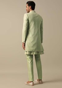 Green Georgette Indowestern Sherwani Set For Men