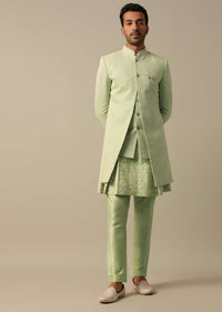 Green Georgette Indowestern Sherwani Set For Men