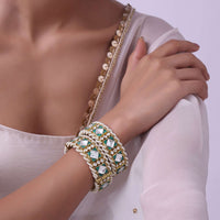 Green Gold Polished Kundan Bangles In Mix Metal