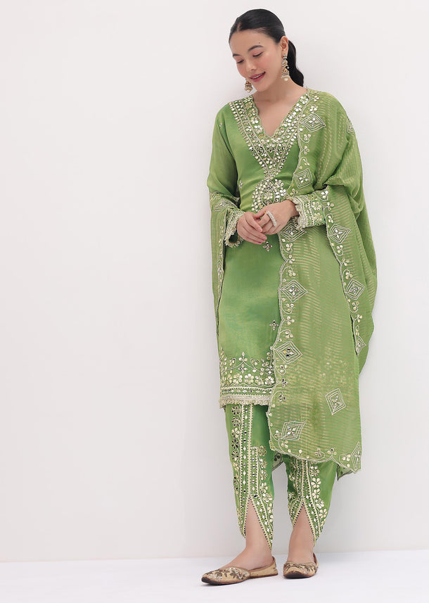 Green Gotta Work Kurta Dhoti Set