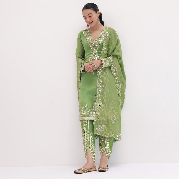 Green Gotta Work Kurta Dhoti Set