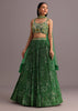 Green Hand Embroidered Choli With Bandhani Print Lehenga And Net Dupatta