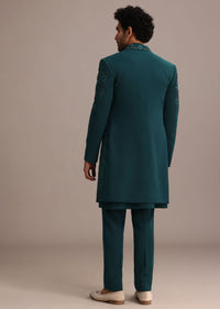 Green Hand Embroidered Indo Western Suit