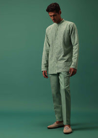 Green Hand Embroidered Indowestern Jacket Set With Pants