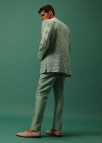 Green Hand Embroidered Indowestern Jacket Set With Pants