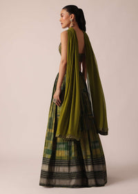 Green Handloom Lehenga Set With Sequin Embroidery