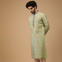 Green Handwoven Silk Printed Kurta Set