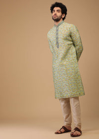 Green Handwoven Silk Printed Kurta Set