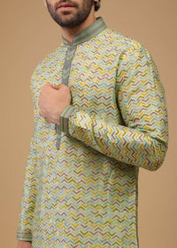 Green Handwoven Silk Printed Kurta Set