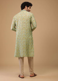 Green Handwoven Silk Printed Kurta Set