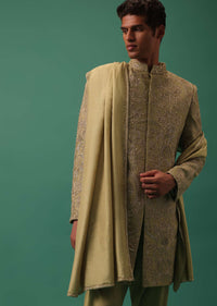 Green Indo-Sherwani Set With Heavy Hand Embroidery