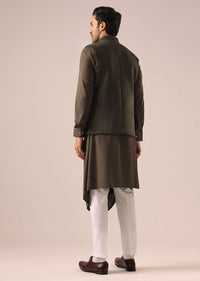 Green Jacket And Cowl Draped Kurta Set in Velvet