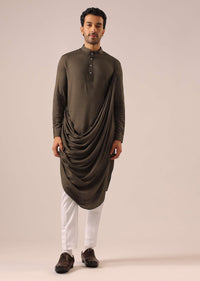 Green Jacket And Cowl Draped Kurta Set in Velvet