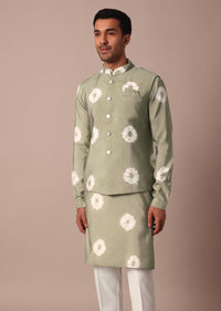 Green Jacket Kurta Set With Printed Motifs