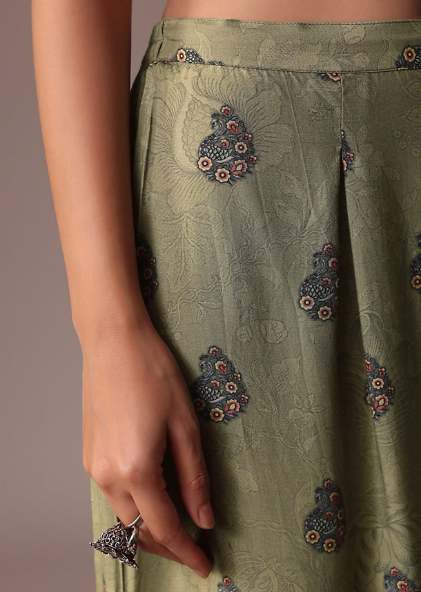 Green Kaftan Sequins Silk Co Ord Set