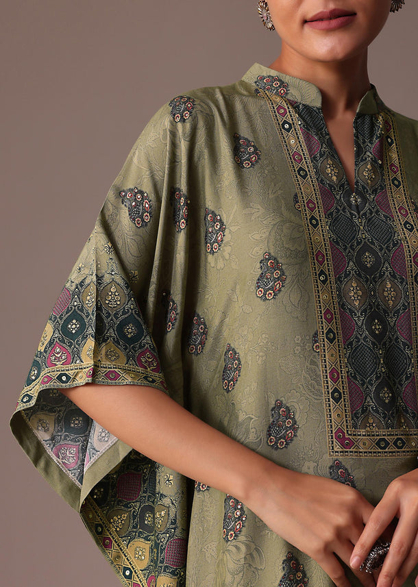 Green Kaftan Sequins Silk Co Ord Set