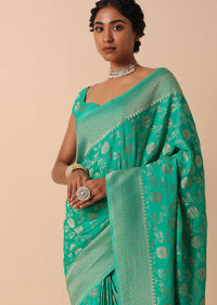 Green Kanjivaram Dola Silk Saree With Unstitched Blouse