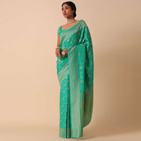 Green Kanjivaram Dola Silk Saree With Unstitched Blouse