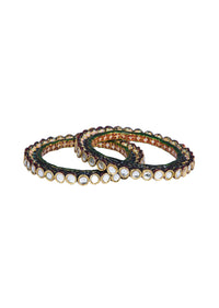 Green Kundan Bangle With Meenakari Set of 2