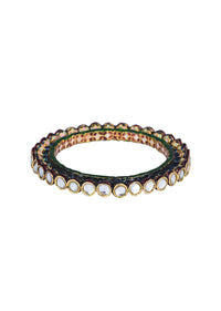 Green Kundan Bangle With Meenakari Set of 2