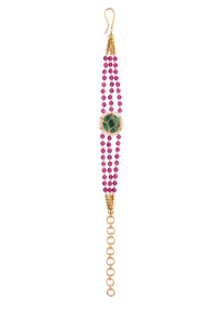 Green Kundan Bracelet With Pink Beads In Gold Finish Mix Metal