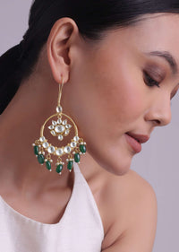 Green Kundan Chandabalis With Emerald Onyx Danglers