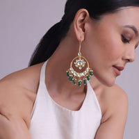 Green Kundan Chandabalis With Emerald Onyx Danglers