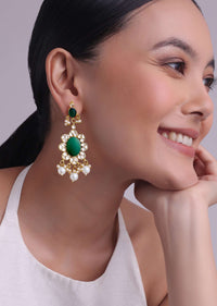 Green Kundan Danglers With Emerald Onyx And Pearls