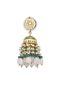 Green Kundan Jhumkas With Tiered Beads