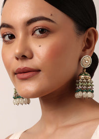 Green Kundan Jhumkas With Tiered Beads