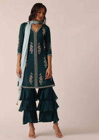 Green Kurta And Layered Pant Set