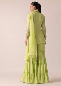 Green Kurta And Tiered Sharara Set