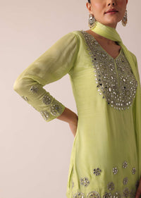 Green Kurta And Tiered Sharara Set