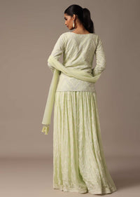 Green Kurta Palazzo Set With Dupatta In Thread Work