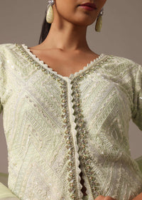 Green Kurta Palazzo Set With Dupatta In Thread Work