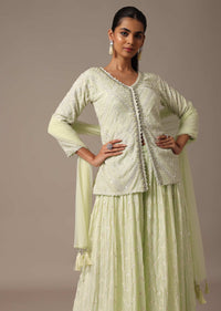 Green Kurta Palazzo Set With Dupatta In Thread Work