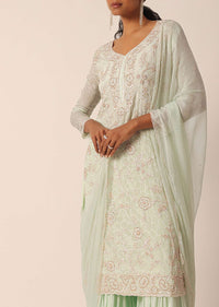 Green Kurta Sharara Set With Cutdana Work