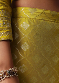 Green Kurta Sharara Set With Dupatta In Banarasi Weave With Sequins Work