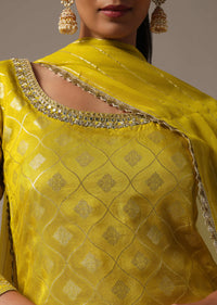 Green Kurta Sharara Set With Dupatta In Banarasi Weave With Sequins Work