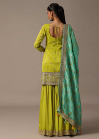 Green Kurta Sharara With Sequins Work And Bandhani Printed Dupatta