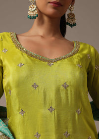 Green Kurta Sharara With Sequins Work And Bandhani Printed Dupatta