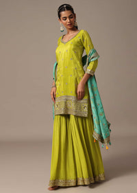 Green Kurta Sharara With Sequins Work And Bandhani Printed Dupatta