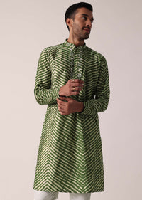 Green Lehariya Print Kurta For Men