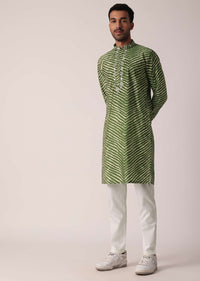 Green Lehariya Print Kurta For Men