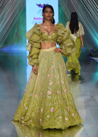 Citrus Ombre Lehenga And Crop Top In Sequins Embroider